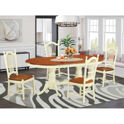 9 Piece Dining Room Set, Oval Kitchen Table with Butterfly Leaf and 8 Chairs, Buttermilk & Cherry Finish, 42x78 Inch