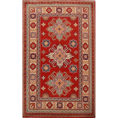 Geometric Kazak Foyer Rug Hand-Knotted Traditional Wool Carpet - 2'7"x 4'5"