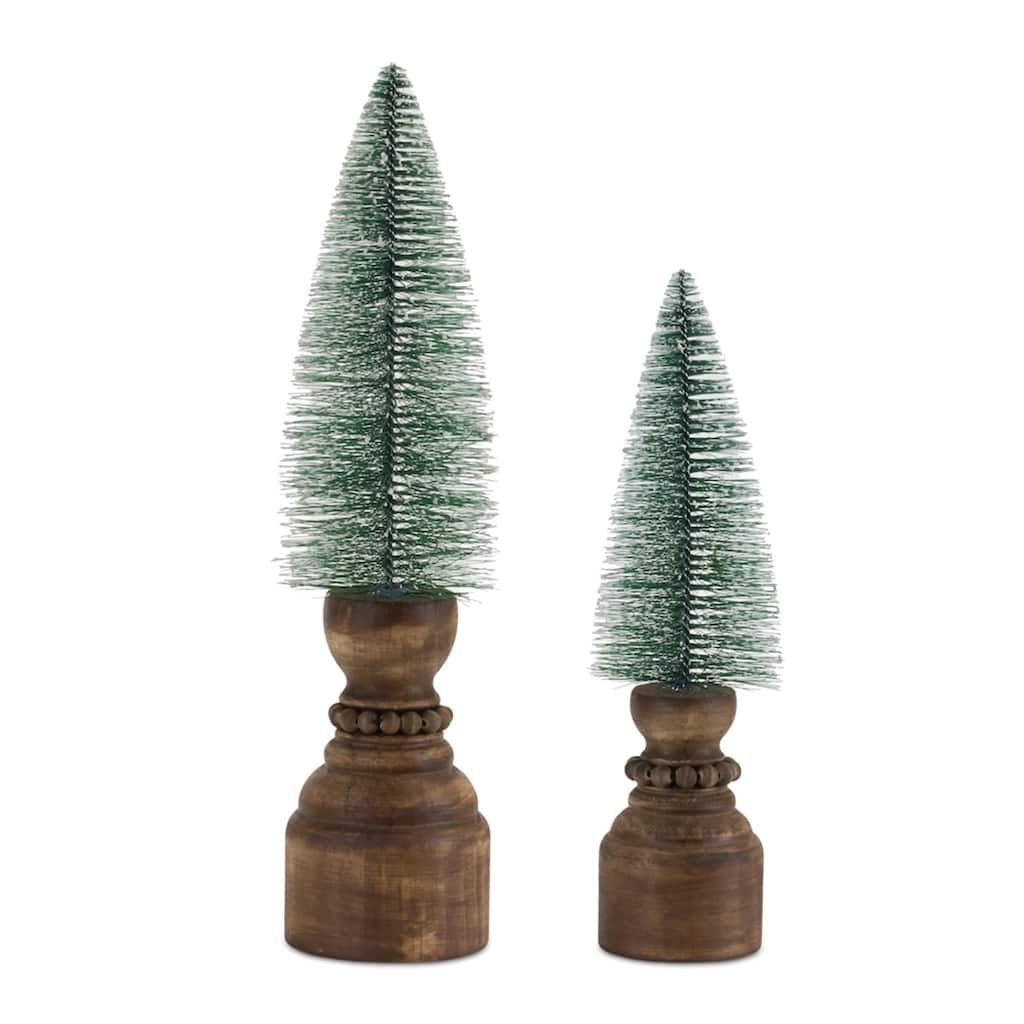 Mini Bottle Brush Tree on Pedestal (Set of 2) - N/A