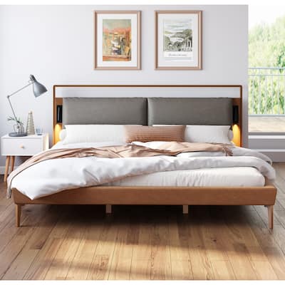 Christopher Knight Home -Barnett Leather Bed with LED Night Lights