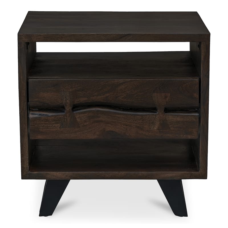NADAAL STUDIOS Sterling Nightstand, Solid Acacia Wood with Live Edge Detail, Dark Brown - Dark Brown