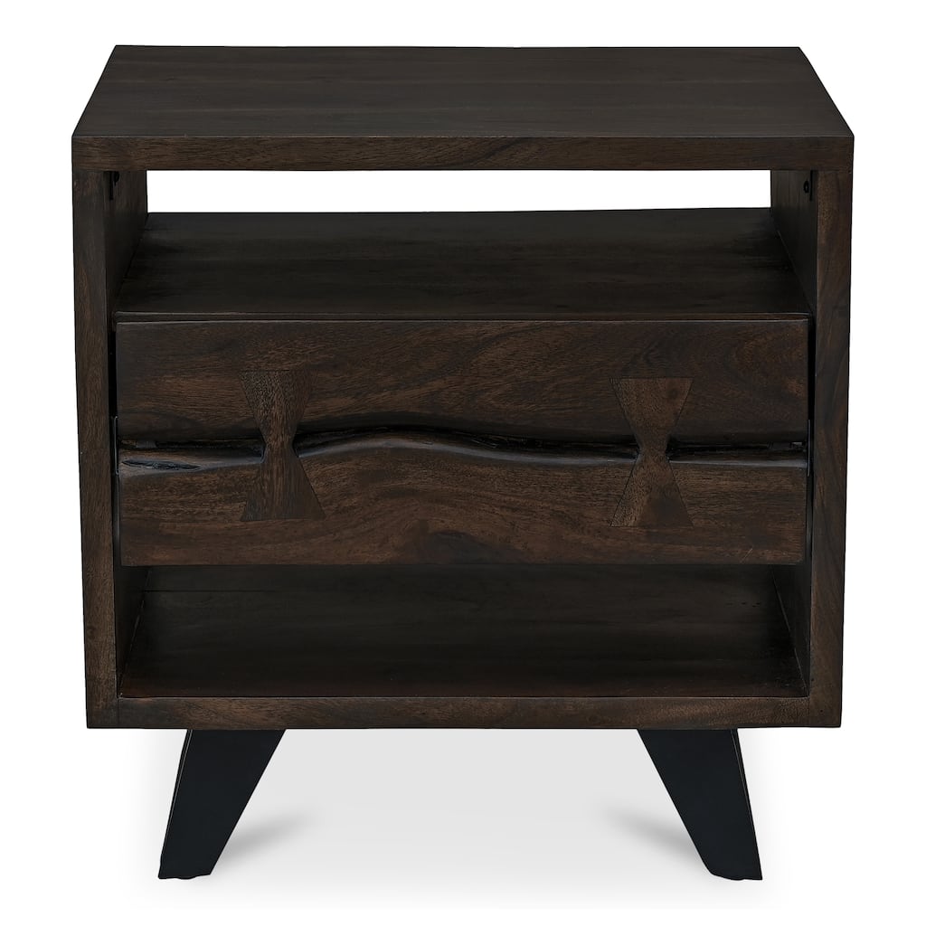 NADAAL STUDIOS Sterling Nightstand, Solid Acacia Wood with Live Edge Detail, Dark Brown