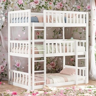 Detachable Triple Bunk Bed with Ladders,Twin over Twin over Twin