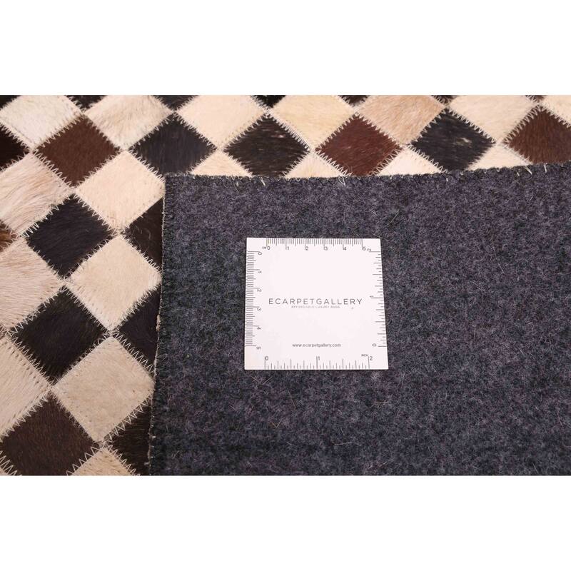 ECARPETGALLERY Handmade Cowhide Patchwork Dark Brown Leather Rug - 4'1 x 6'0
