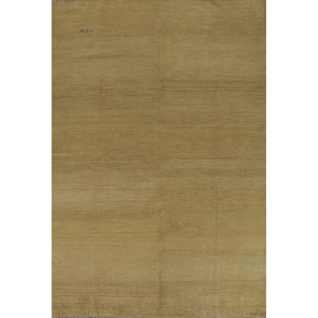 Contemporary Gabbeh Oriental Area Rug Handmade Green Wool Carpet - 6'5" x 9'7"