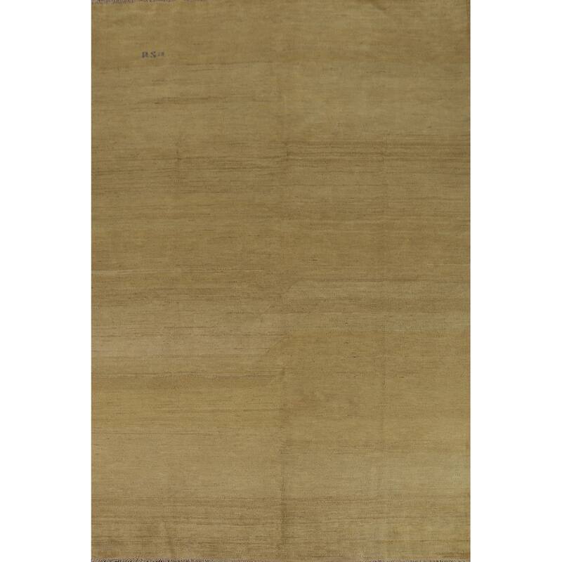 Contemporary Gabbeh Oriental Area Rug Handmade Green Wool Carpet - 6'5" x 9'7"