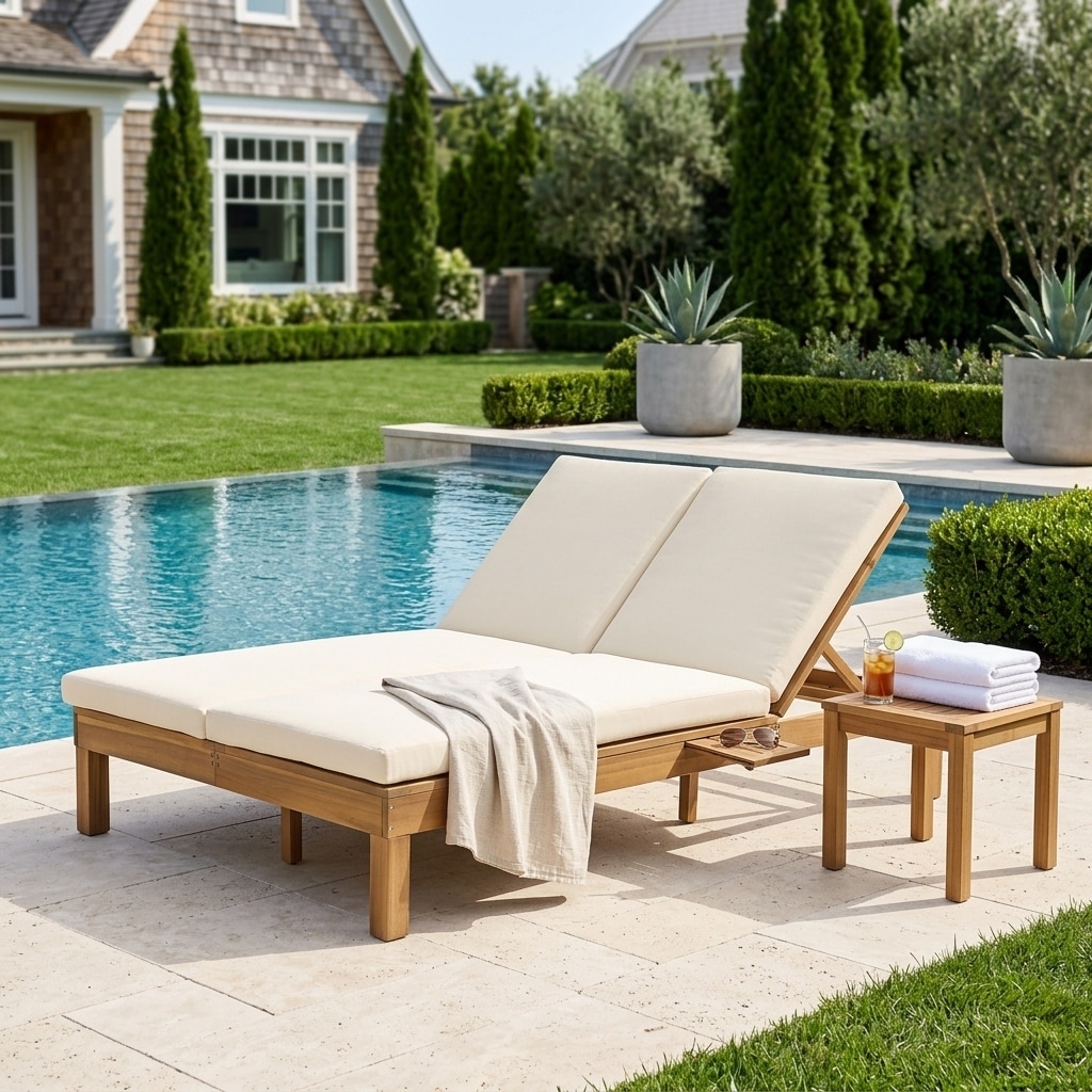 Elegant 5-Position Adjustable Double Chaise Lounge with Side Table by Leisure Zone
