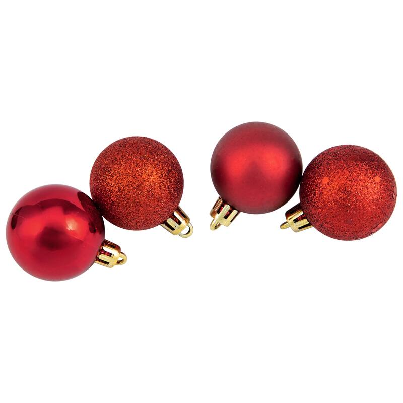 Shatterproof 4-Finish Christmas Ball Ornaments - 1.5" (40mm) - Red - 96ct