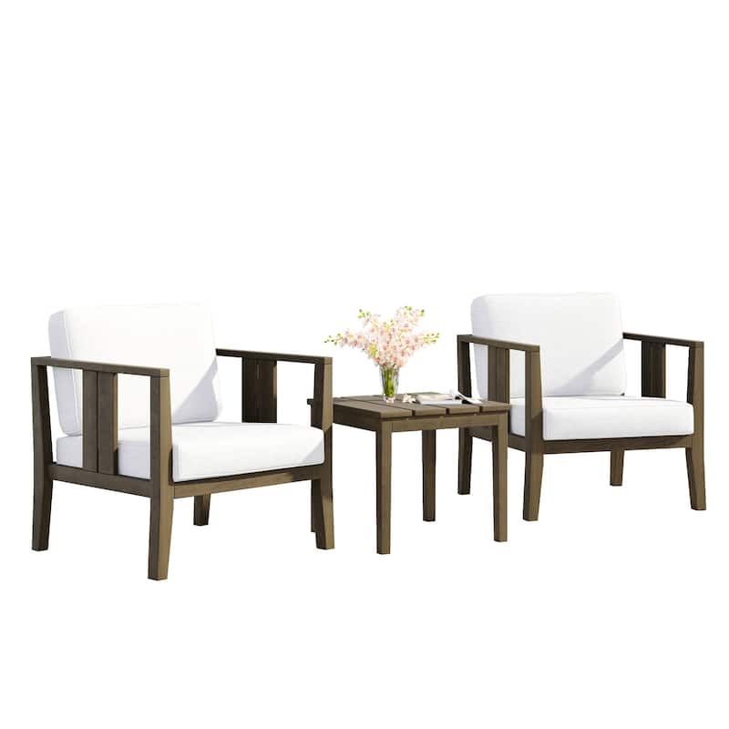 Uixe 3-piece Teak Solid Wood Outdoor Arm Chairs with Side Table Set