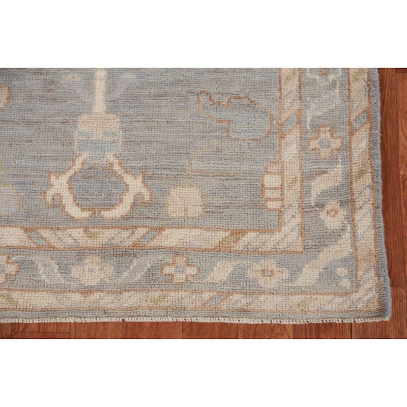 Hand Knotted Oriental 100% Wool Carpet Transitional Floral Greys & Charcoal Oushak Runner Rug - 11' 7'' X 2' 11''