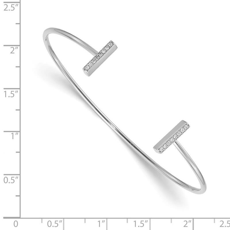 Curata 12mm 14k White Gold Polished Diamond Bar Cuff Stackable Bangle Bracelet