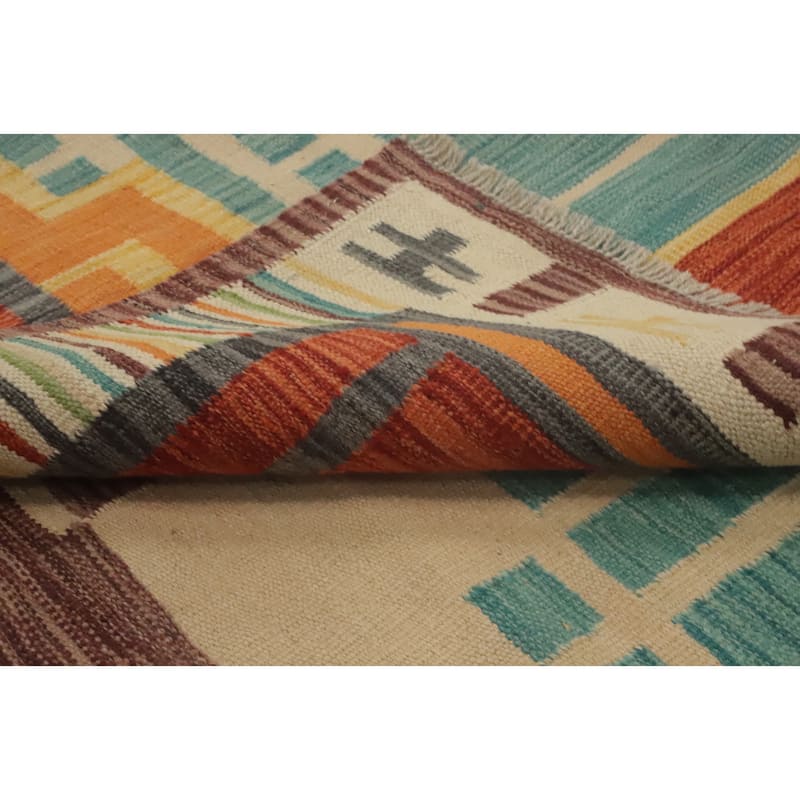 Hand Woven Southwestern Wool Multi-Colored Geometric Area Rug - 8' 1'' X 4' 10''