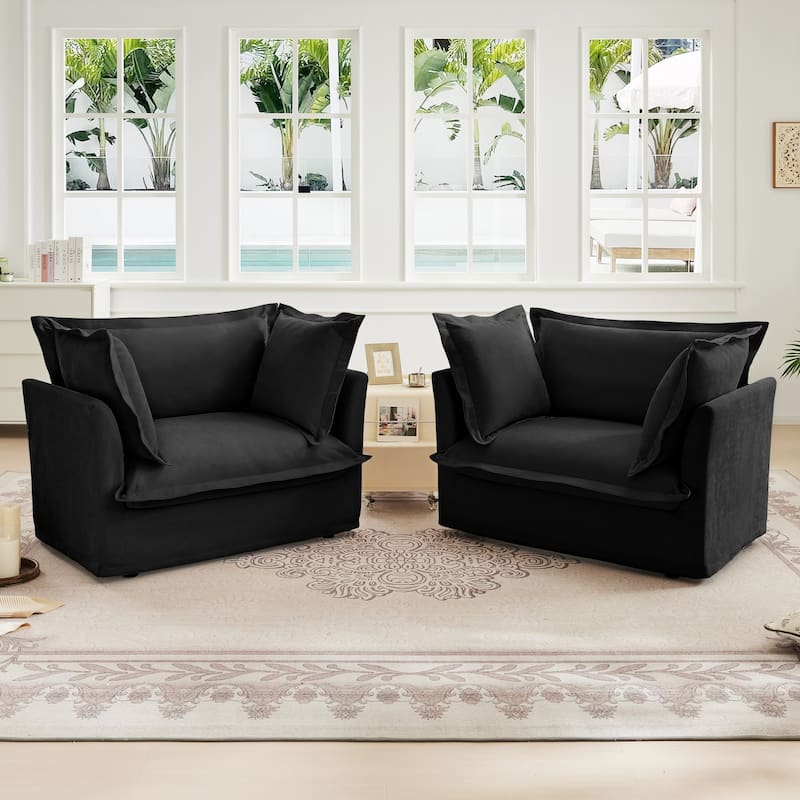 2-Piece Accent Chair with Deep Seat, Lounge Chair with High Back Pillows, Leisure Armchair with Removable Chenille Covers - Black