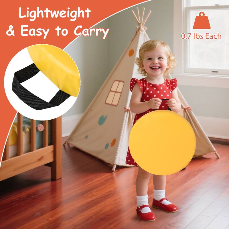 Set of 6 Colorful Stackable Kids Floor Cushions with Handles and PU Foam Seats for Classroom or Home - 14" x 14" x 2.5"