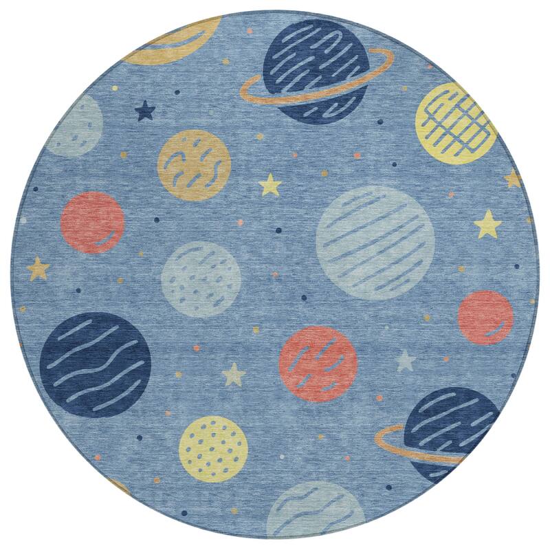 Machine Washable Indoor/ Outdoor Modern Planets Chantille Rug