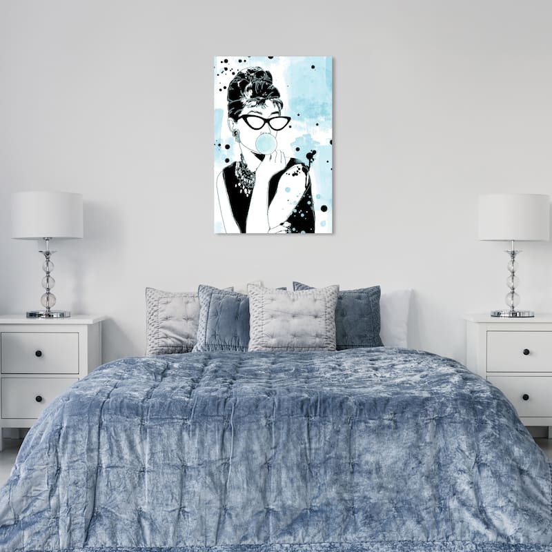 Wynwood Studio Fashion and Glam Splatter Icon Blue and Light Blue Glam Wall Art Canvas Print - 36 x 24
