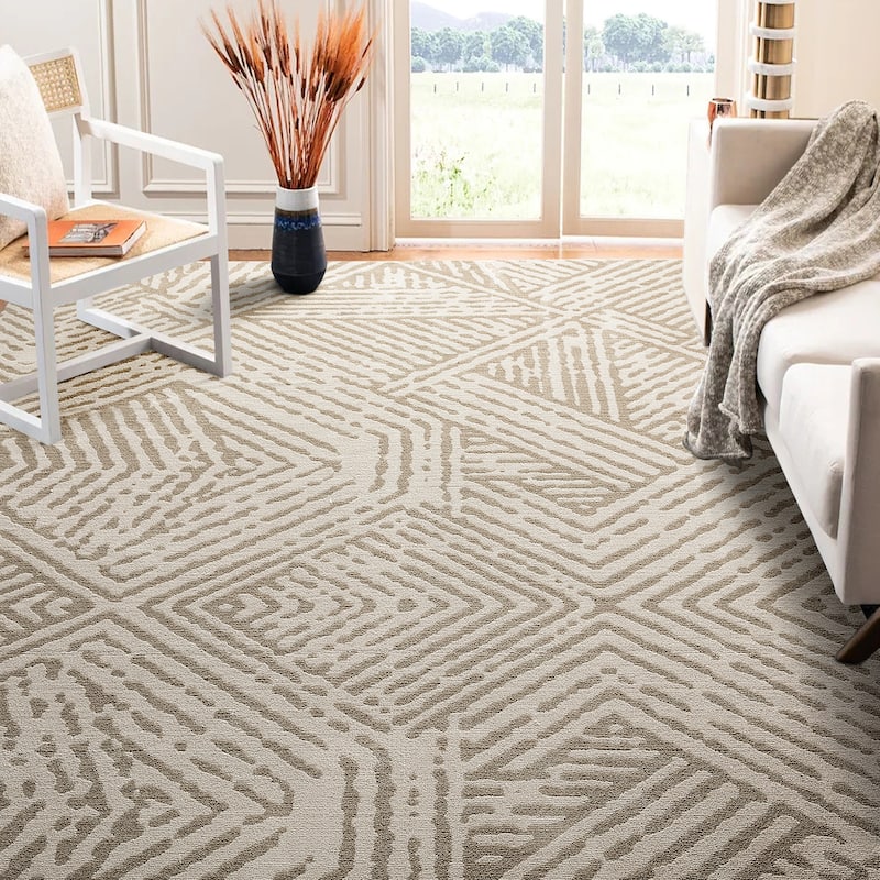 Glitzhome Modern Geometric Abstract Pattern High-Low Shag Area Rugs - 8' x 10' - Ivory/Tan