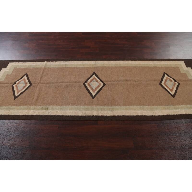 Natural Dye Kilim Oriental Wool Runner Rug Flat-weave Staircase Carpet - 3'2" x 12'9"