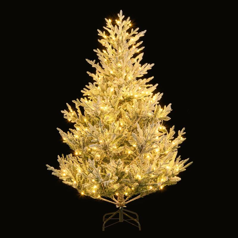 Costway 6/7/8 FT Artificial Christmas Tree with 762/1074/1470 Flocked - See Details - White & Green