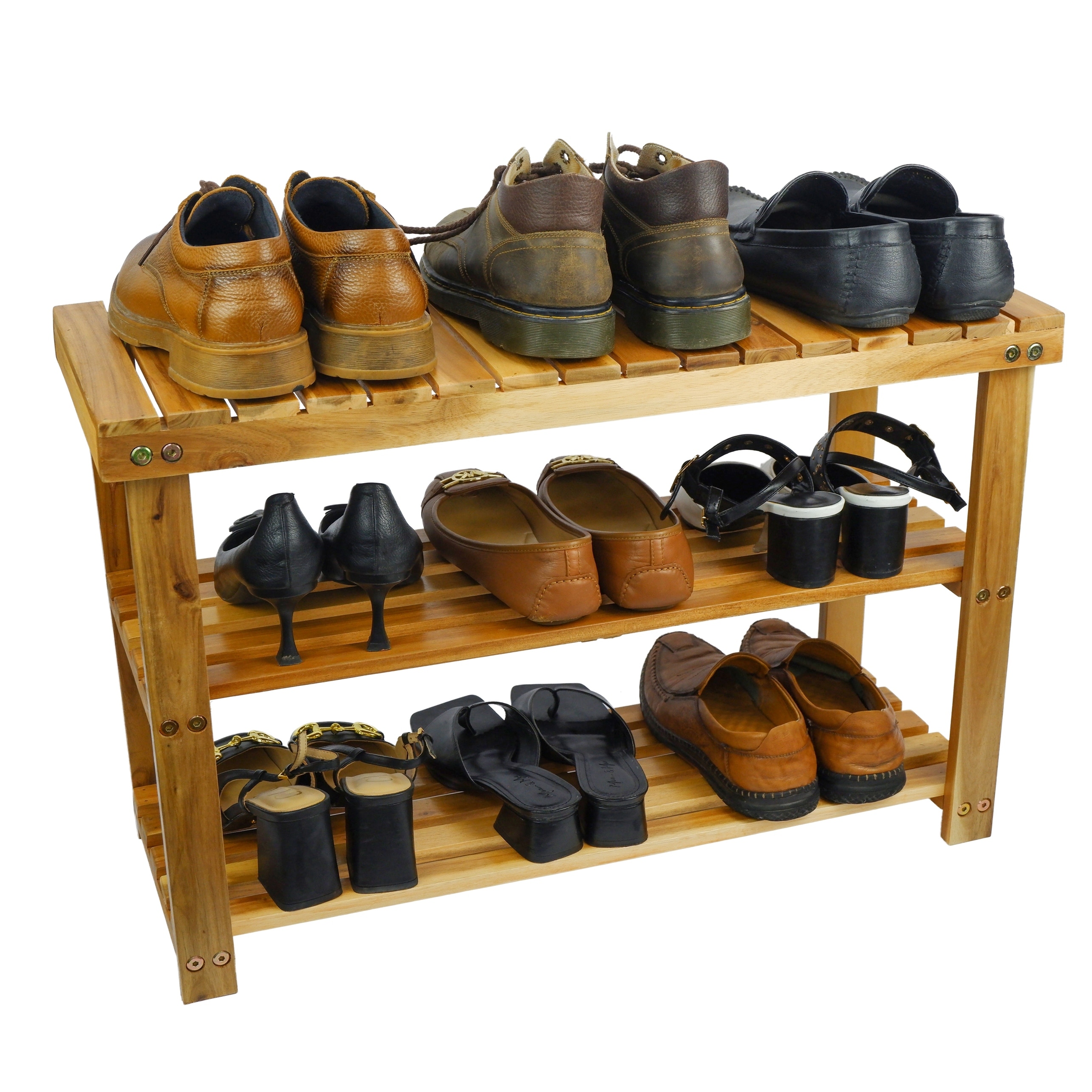 Costway 5-tier Wood Shoe Rack Solid Acacia Wood Shoe Shelf With
