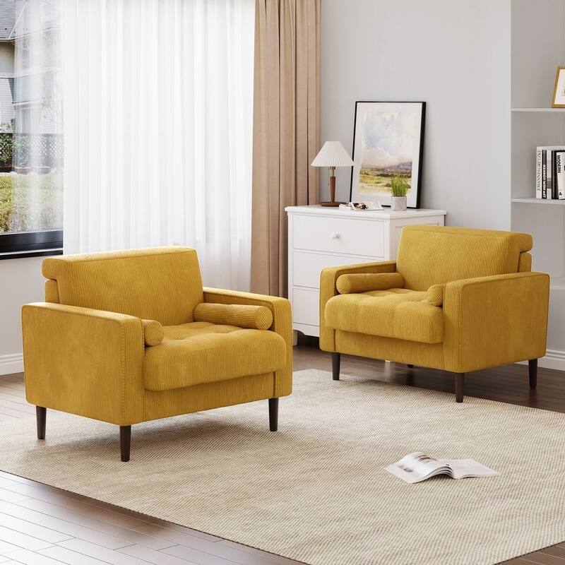 Modern Upholstered Accent Chairs, Corduroy Wide Armchairs For Living Room