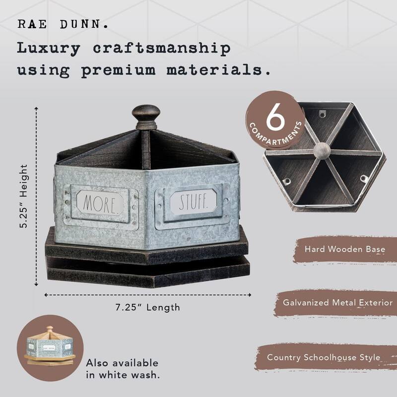 Rae Dunn Galvanized Rotating Desktop Stationary Spinner