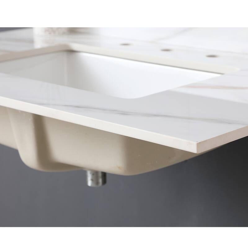 31 Inch Marble Vanity Top,Bathroom Vanity Top with Undermount Rectangular Middle Sink and 4 Inch Height Backsplash