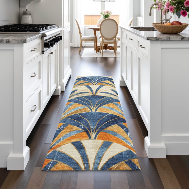 Machine Washable Indoor/Outdoor Geo Mosaic Chantille Rug