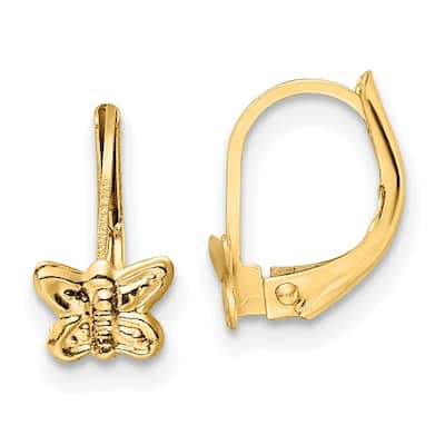 Curata 14k Yellow Gold 11.2x6.3mm Children's Butterfly Leverback Earrings