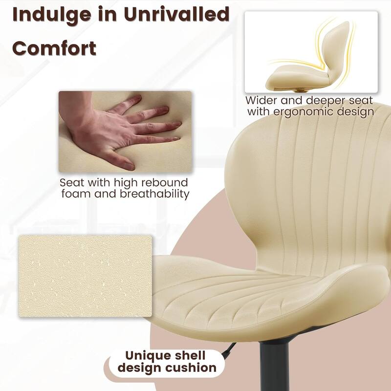 BOSSIN Set of 2 Modern Adjustable Bar Stools, Faux Leather Upholstered Swivel Counter Stools - 16.5"D x 19.6"W x 46.9"H