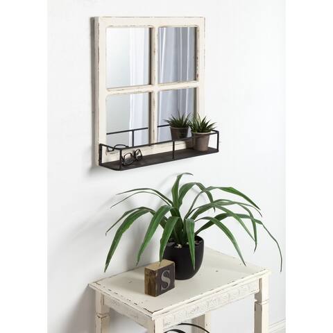 Kate and Laurel Jackson Distressed Wood Windowpane Mirror w/MetalShelf