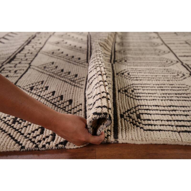 Beige Geometric Moroccan Area Rug Handmade Wool Carpet - 7'11"x 10'3"
