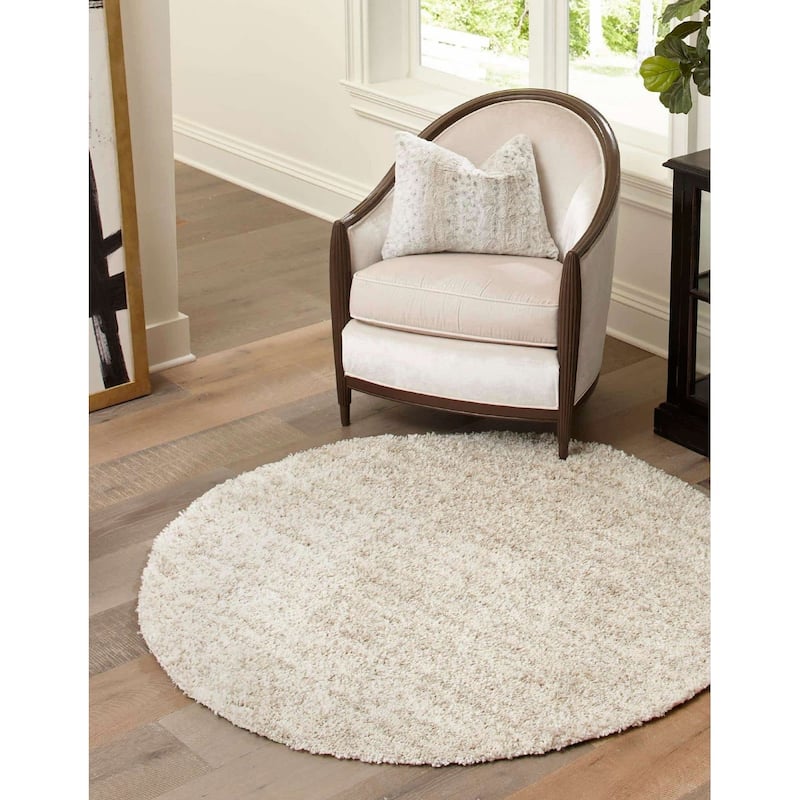 Shag Brico Collection Area Rug - 5' Round - Ivory