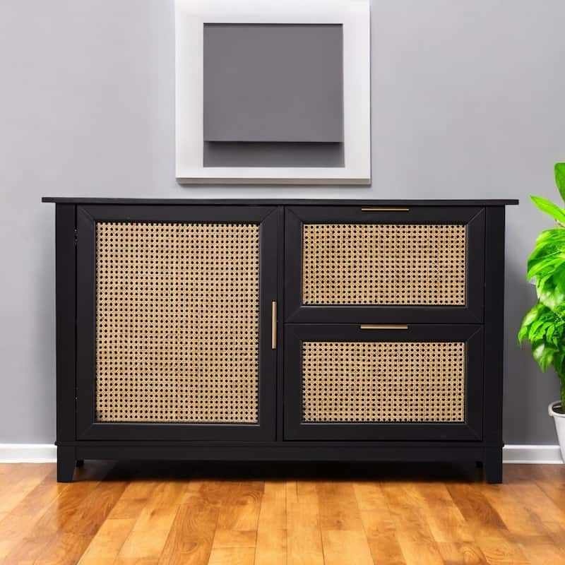 HomeRoots 50" Black Solid Wood Two Drawer Sideboard - Wood Finish - Black