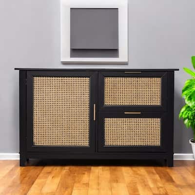 HomeRoots 50" Black Solid Wood Two Drawer Sideboard