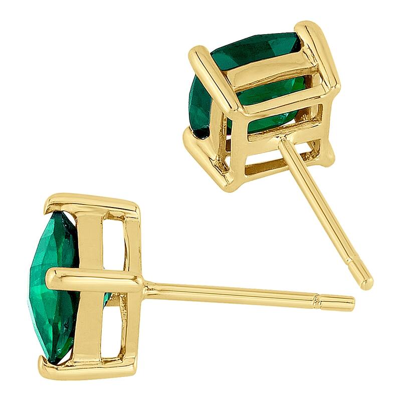 14k Yellow Gold Emerald Stud Earrings 1.72 ct Cushion Shape