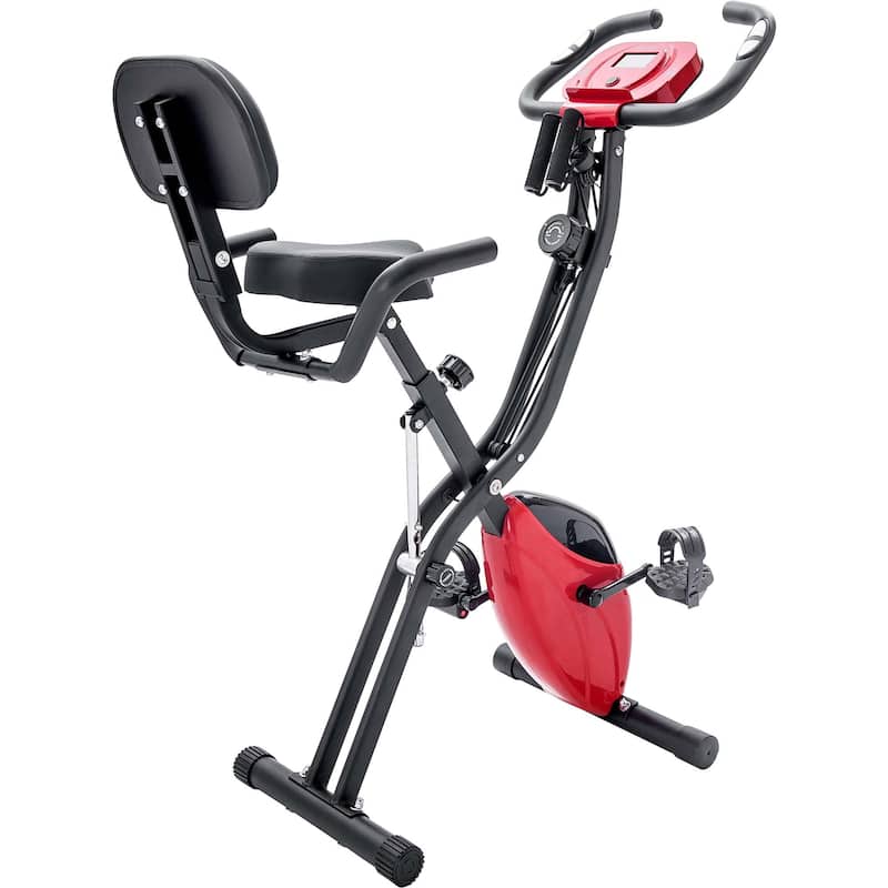 Folding Exercise Bike, Fitness Upright and Recumbent X-Bike - Red
