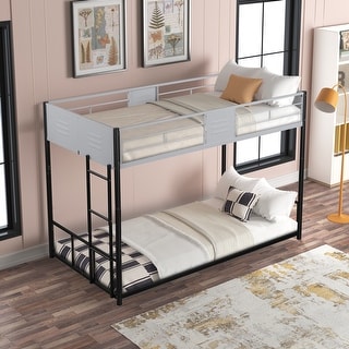 Noise Reduced Design Bunk Bed with Space saving, 2 Side Ladders, Safety Guardrail, Black