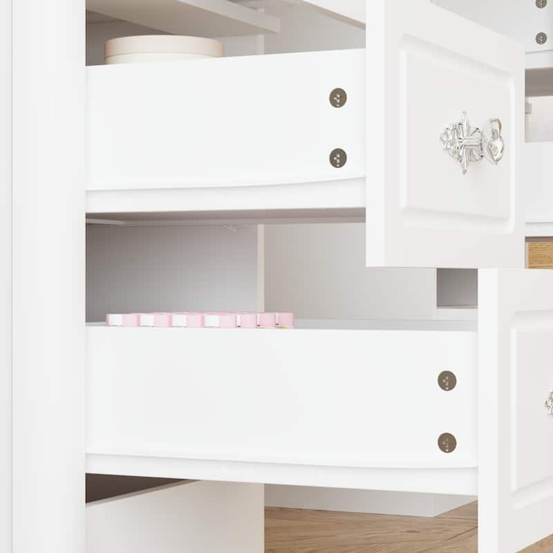 40.2"W White Makeup Table Dressing Desk Tri-Fold Mirror Silent Drawers