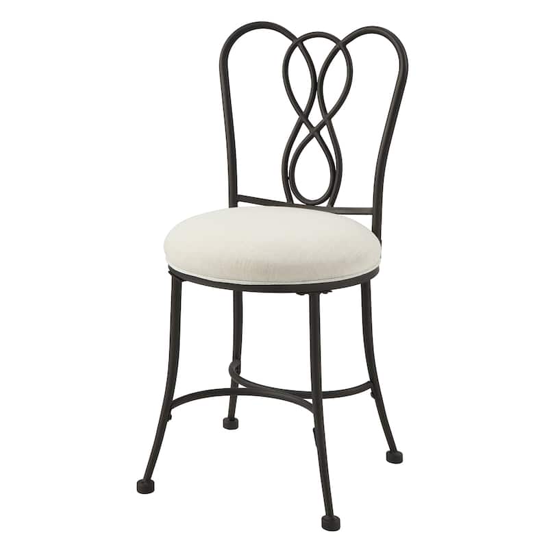 Azalea Park Bronze Ornate Iron Upholstered Vanity Stool - Bronze & Creamy White - 15.94 W x 18.7 D x 32.48 H"