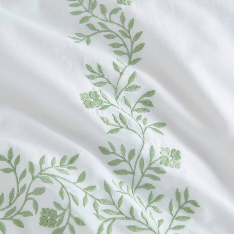 Martha Stewart Garden Path Embroidery Cotton Green Comforter Set