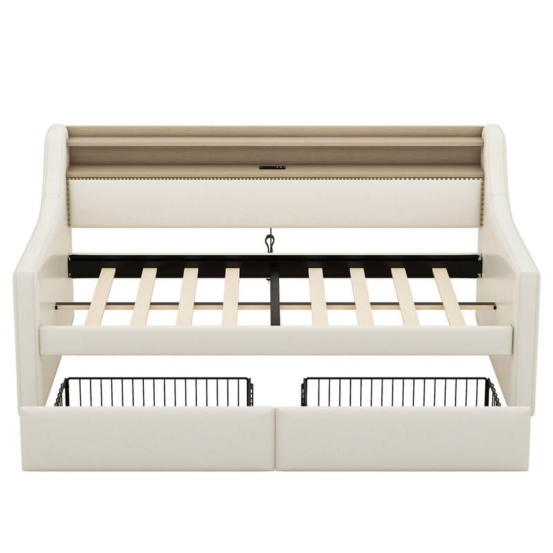Modern Twin Size Upholstered Daybed with 2 Drawers, Charging Station