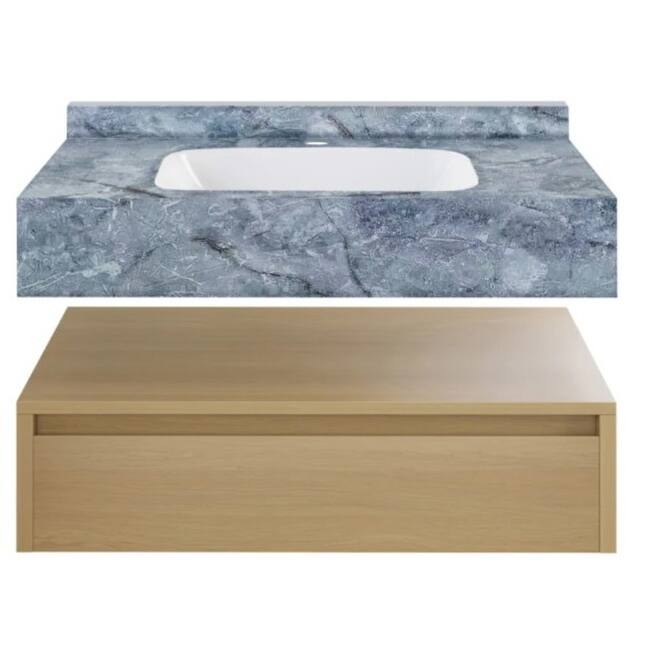 Swiss Madison SM-BV4904 Avancer 36" Wall Mounted Single Basin Vanity - Natural Oak / Blue Celeste