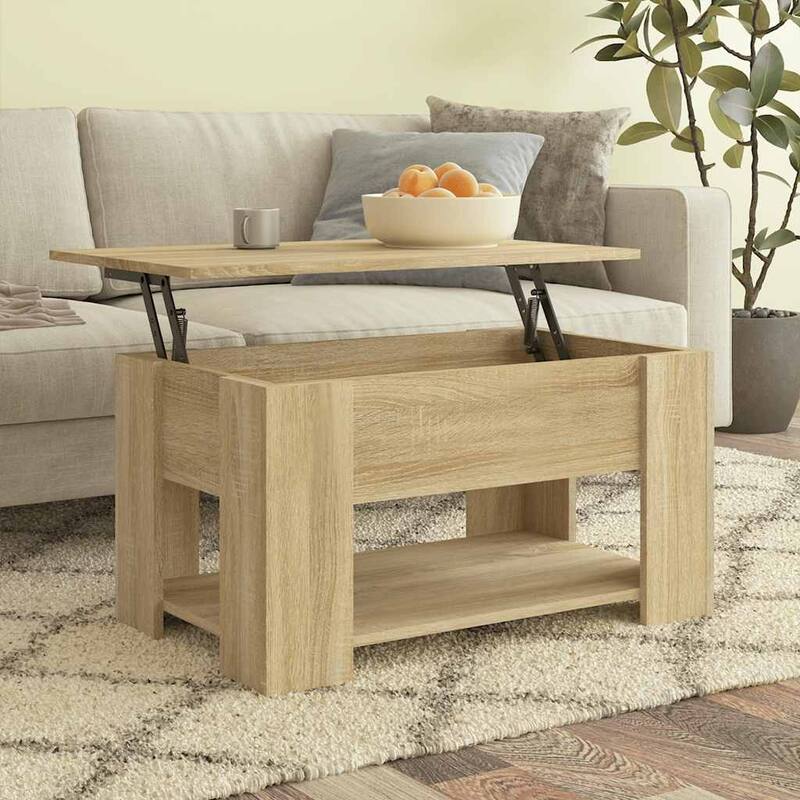 vidaXL Coffee Table Lift Top End Table Accent Side Sofa Table Engineered Wood - 31.1" x 19.3" x 16.1" - Sonoma oak