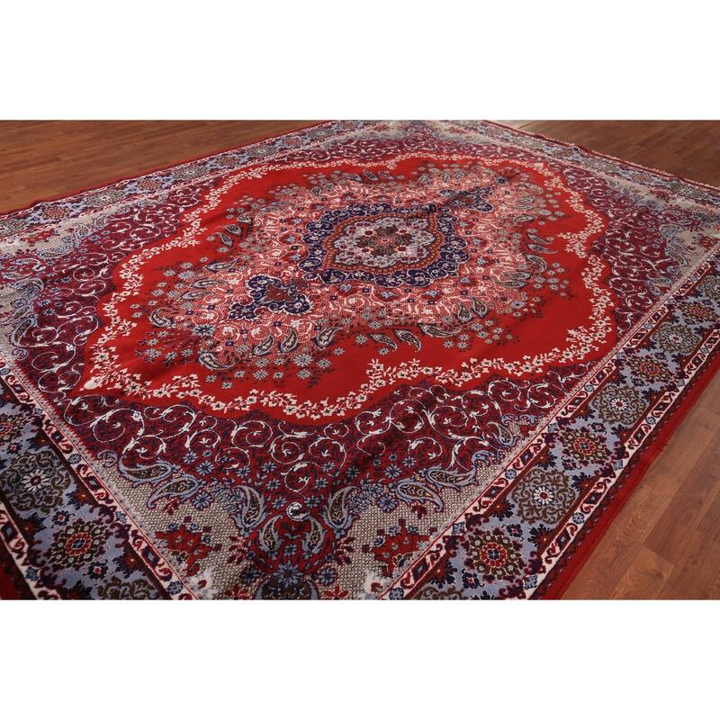 Red Kashan Turkish Area Rug Machine Made Floral Carpet - 9'7" x 12'7"