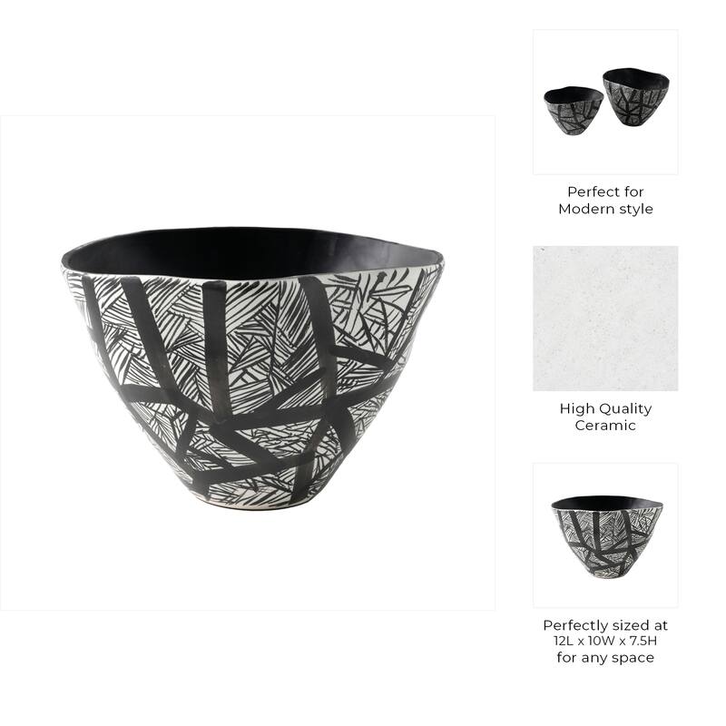 Ceramic Handcrafted Graphic Design Decorative Bowl Abstract Pattern