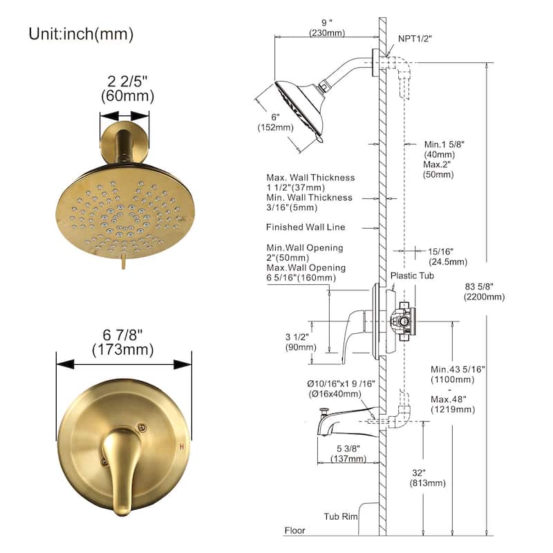 WOWOW Single Handle 5-Spray Shower Faucet with Pressure Balance