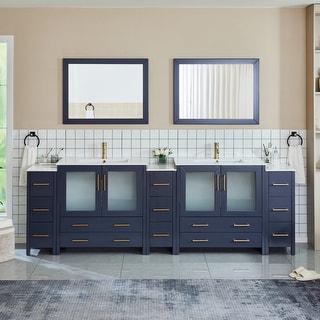 Vanity Art 108" Double Sink Bathroom Vanity Set 13 Dove-Tailed Drawers 3 Cabinets 2 Shelves Soft-Closing Doors with Free Mirror