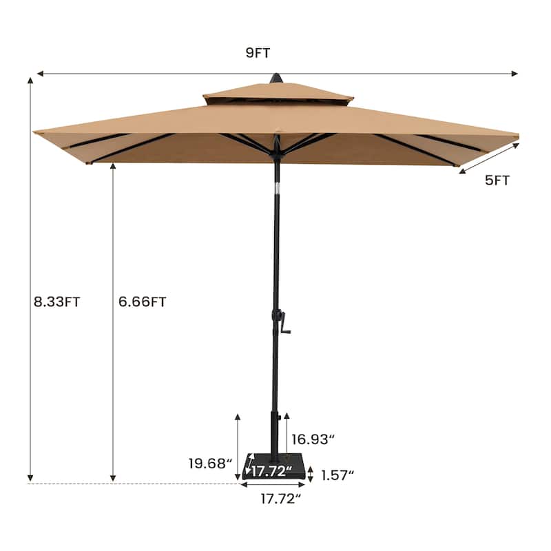 VredHom 9 x 5 Ft Outdoor Rectangular Market Umbrella with Double Top