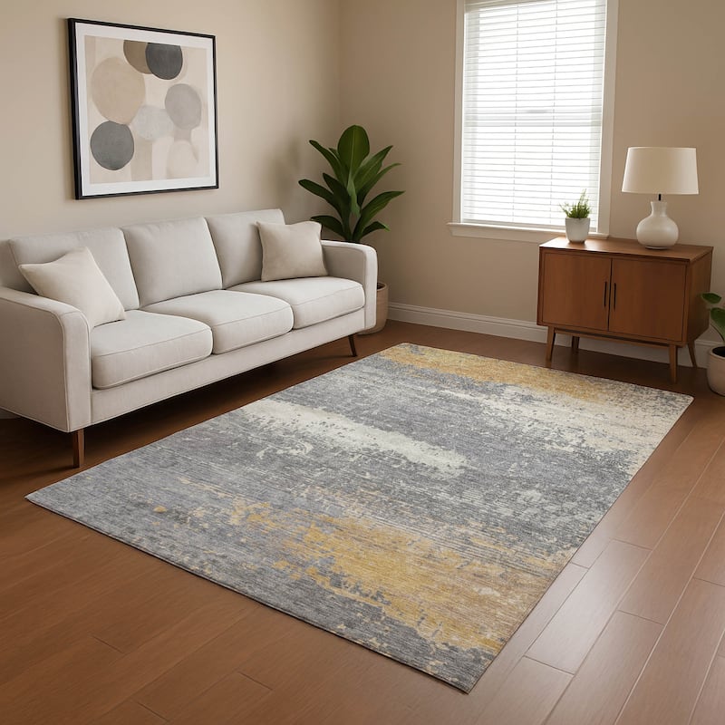 Premium Washable Super Soft Abstract Modern Mayfield Rug - Gold - 9' x 12'